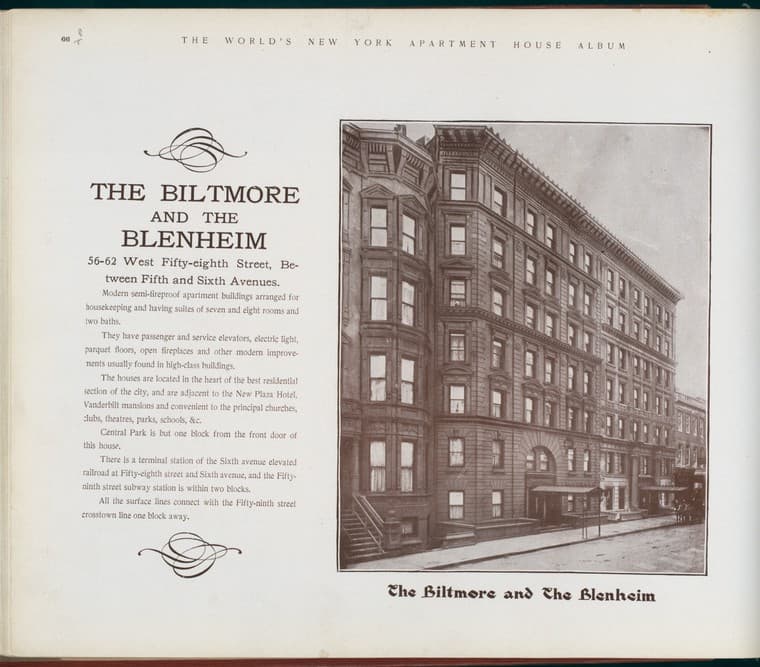 The Biltmore and The Blenheim. 56-62 West Fifty-eighth Street, between Fifth and Sixth avenues., 1910-03