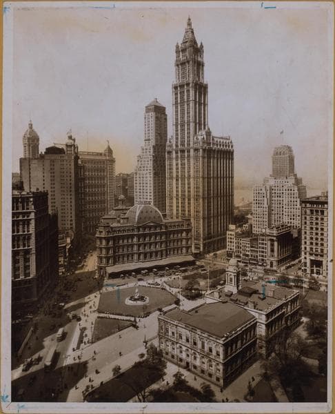 Manhattan: City Hall Park - [View of upper downtown skyline.], 1929