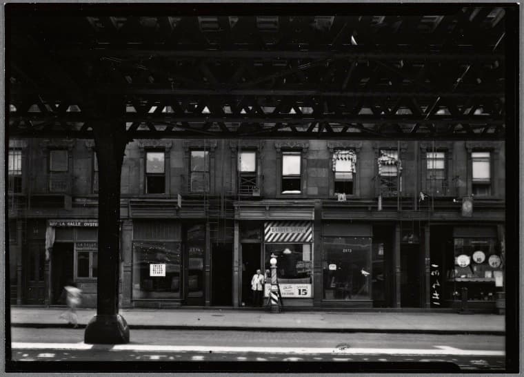 Storefronts and EL: 2071-2077 Third Ave-between E. 113th and 114th Streets, Manhattan, 1935