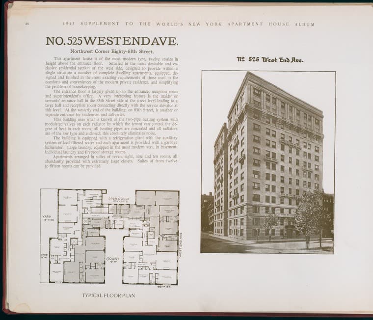 No. 525 West End Avenue. Northwest Corner Eighty-fifth Street., 1913