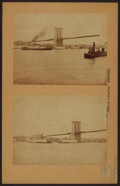 Bridges - Brooklyn Bridge - [Manhattan end of the bridge, while under construction.], 1880