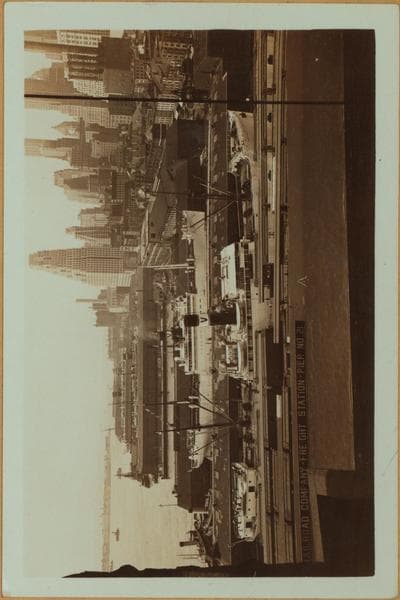 East River - shore and skyline ; South ferry, Williamsburg bridge. [Manhattan: Dover Street.], 1932–1934