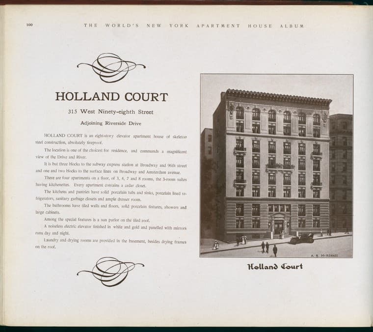 Holland Court. 315 West Ninety-eighth Street Adjoining Riverside Drive., 1910-03