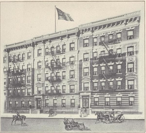 Burlington Apartments, 505-517 West 134th Street, between Broadway and Amsterdam Avenue; Plan of first floor; Plan of upper floors., 1908