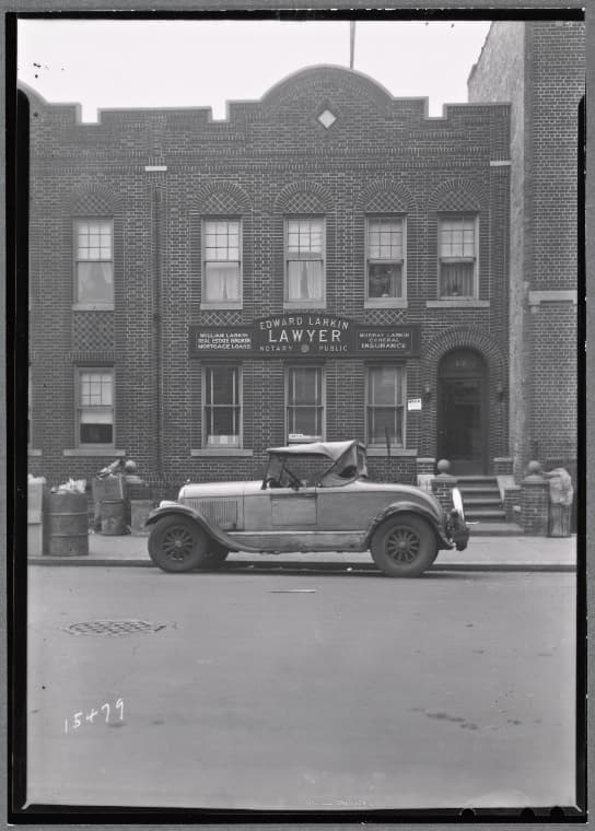 Brick row house; Edward Larkin Lawyer offices on first floor: Saratoga Ave.-Riverdale Av-Livonia, Brooklyn, 1936